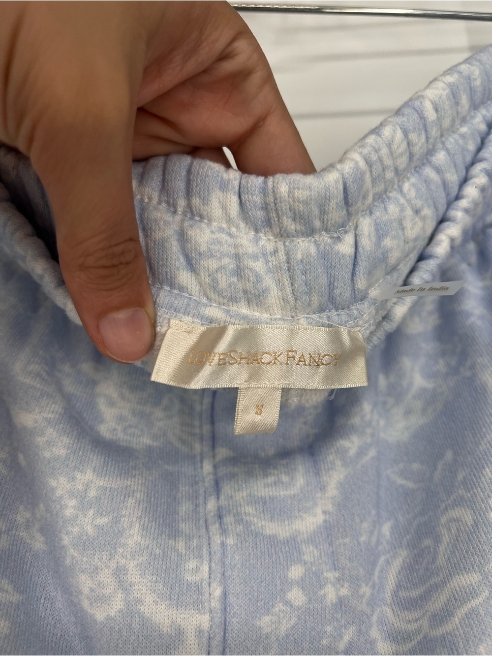 LoveShackFancy Lollia Light Blue Paisley Preppy Drawstring Jogger Sweatpants S - Picture 6 of 9